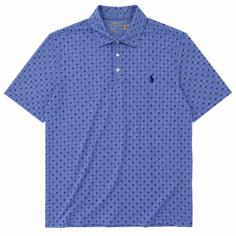 Polo Ralph Lauren Performance Polo Shirt Mens XL Blue Geometric Floral Print